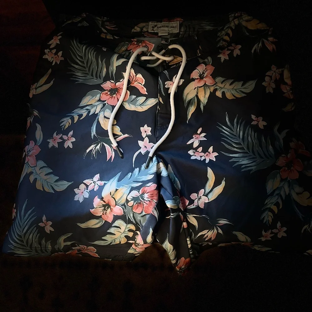 American Eagle Outfitters Floral Swim Trunks - Navy‎ and Coral